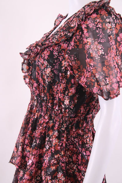 Hale Bob S/S Floral Ruffle Dress Black/ Pink L | Default Title, Black