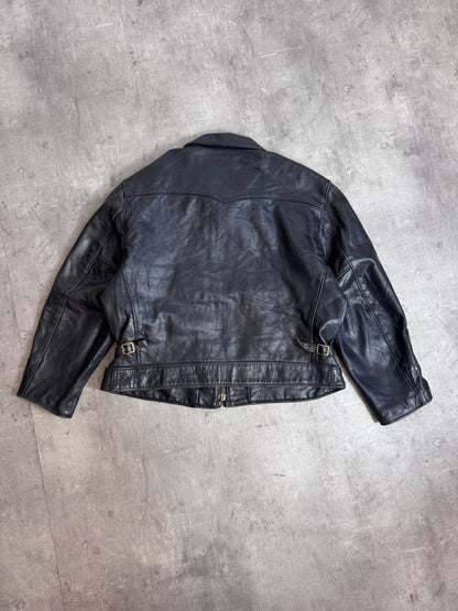 Schott "Highwayman" Black Leather Bomber Jacket