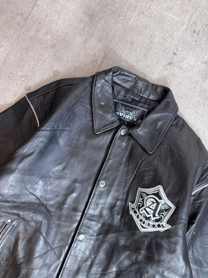 Avirex "75" Black Leather Diagonal Spellout Jacket