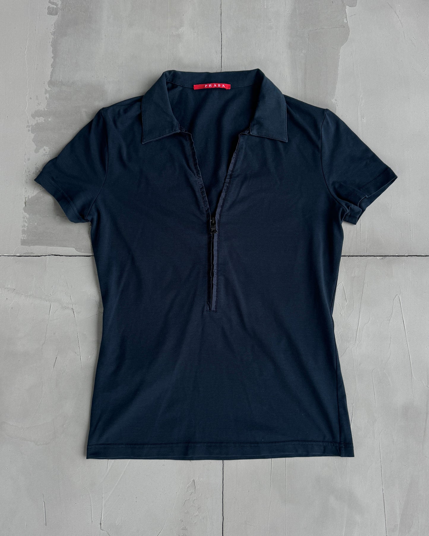 PRADA SPORT 2000'S NAVY NYLON COLLARED TOP - M