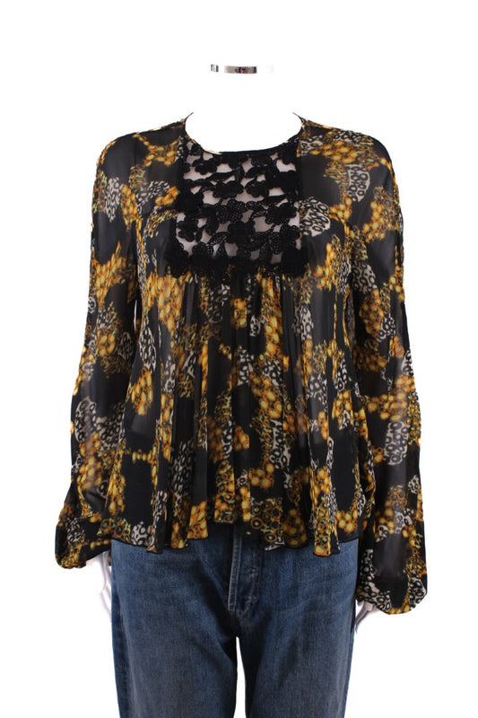Giambattista Valli Long Sleeve Top Black / yellow pattererened M | Default Title, Black
