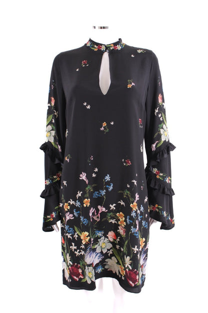 Erdem L/S Ruffle Floral Dress Black 14 | Default Title, Black