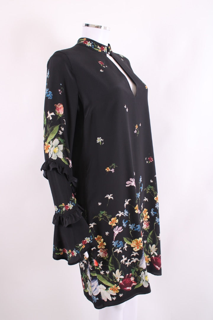 Erdem L/S Ruffle Floral Dress Black 14 | Default Title, Black