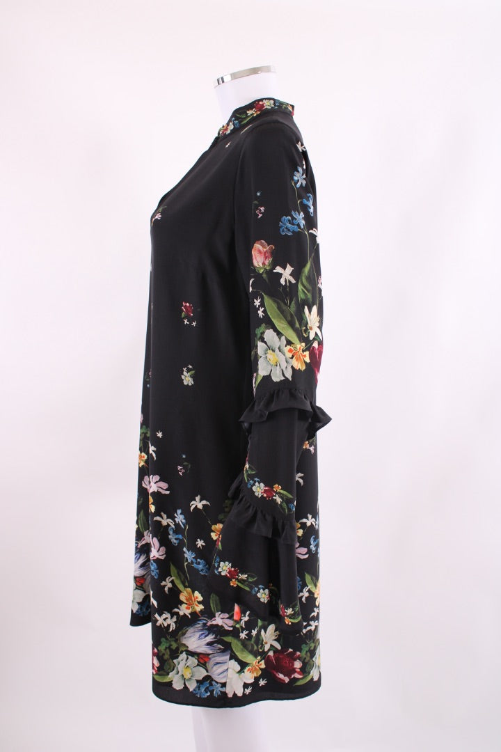 Erdem L/S Ruffle Floral Dress Black 14 | Default Title, Black