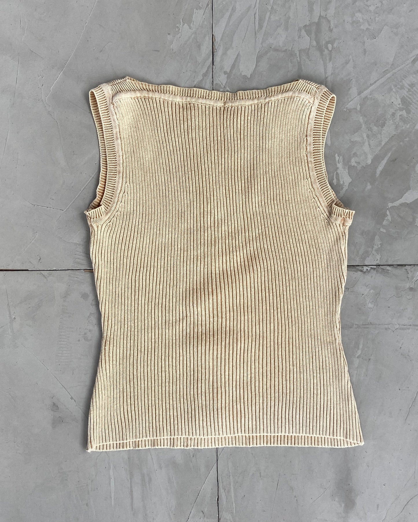 T.U RIBBED STUD EYELET VEST - S | Small, Beige