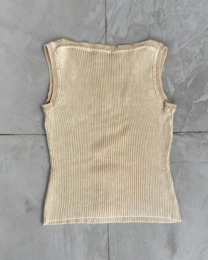 T.U RIBBED STUD EYELET VEST - S | Small, Beige