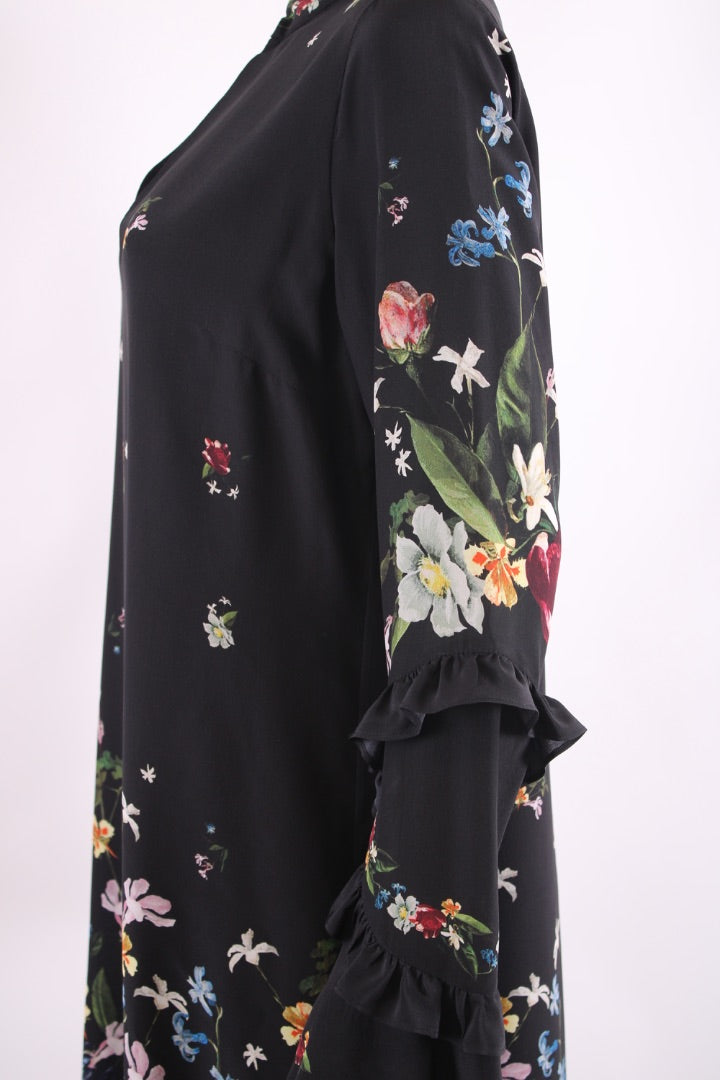 Erdem L/S Ruffle Floral Dress Black 14 | Default Title, Black