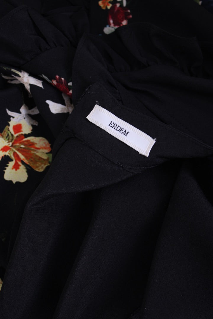 Erdem L/S Ruffle Floral Dress Black 14 | Default Title, Black
