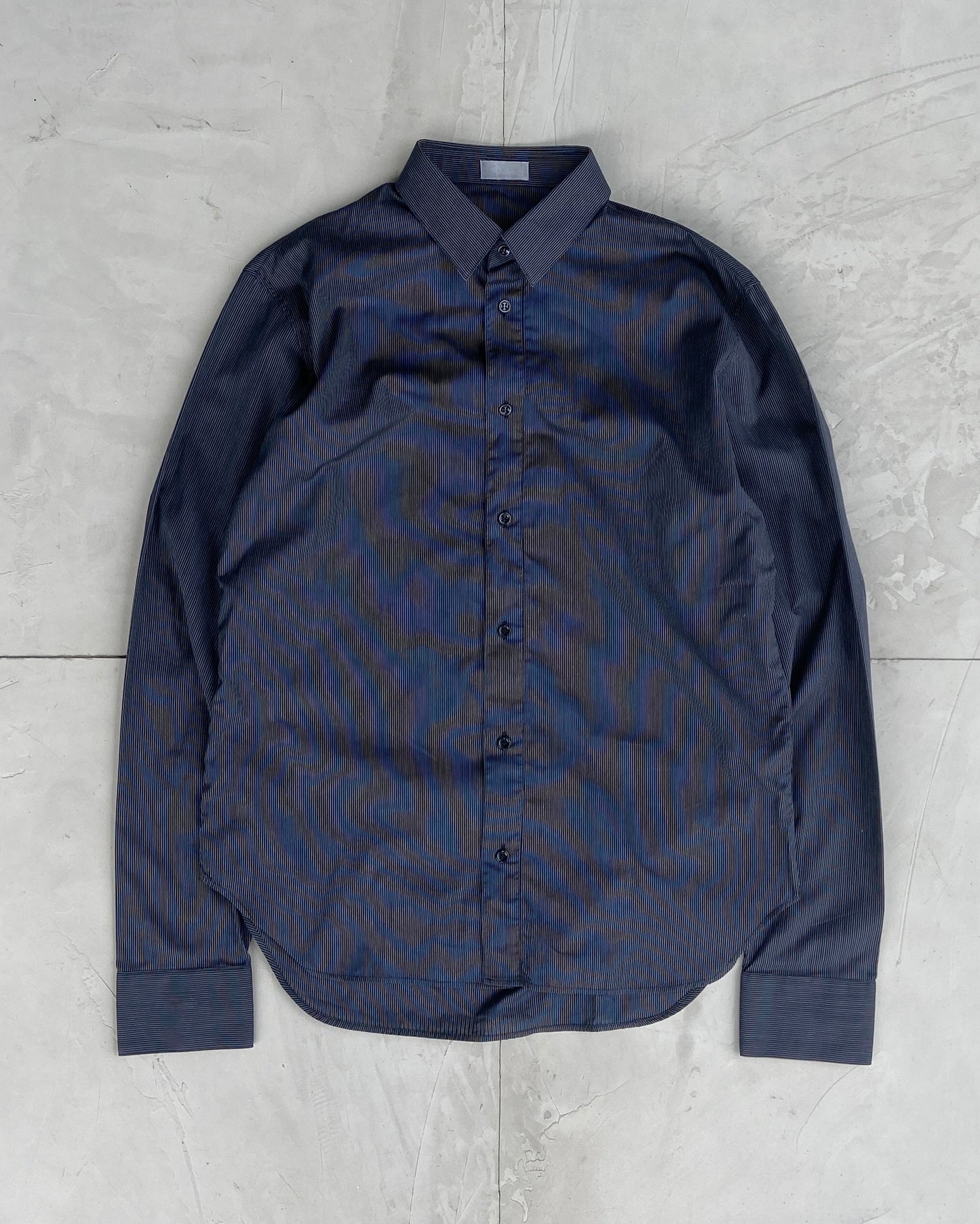 DIOR STRIPED LONG SLEEVE COLLARED SHIRT - L