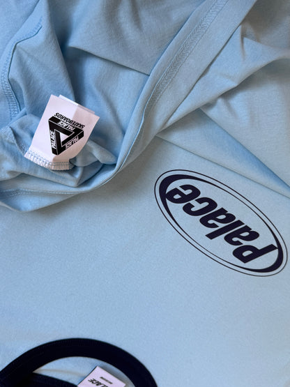 Palace Baby Blue Elipse Spellout Ringer Tee