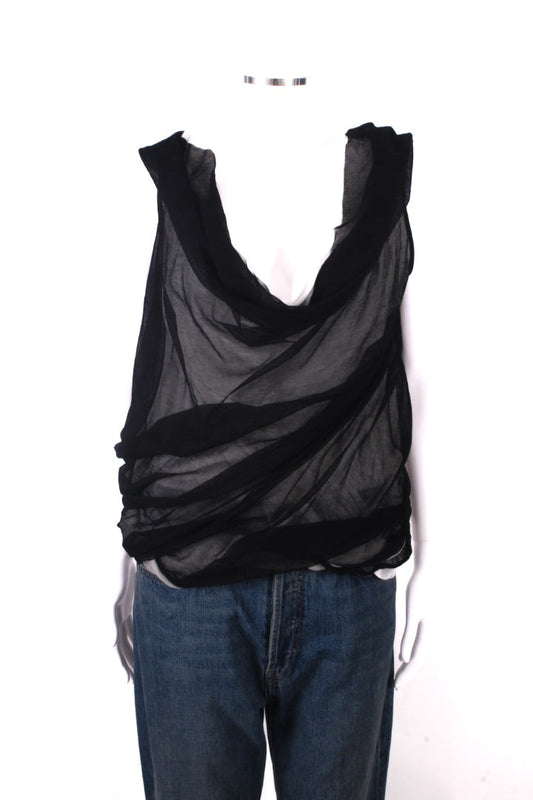 L.V.N Draped Double Layer Top Black & White 14 | Large, Black