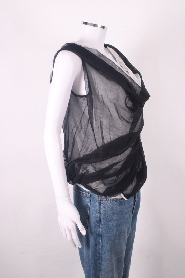 L.V.N Draped Double Layer Top Black & White 14 | Large, Black
