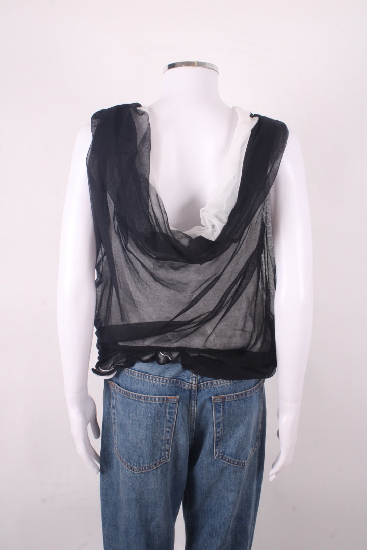 L.V.N Draped Double Layer Top Black & White 14 | Large, Black
