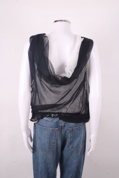 L.V.N Draped Double Layer Top Black & White 14 | Large, Black