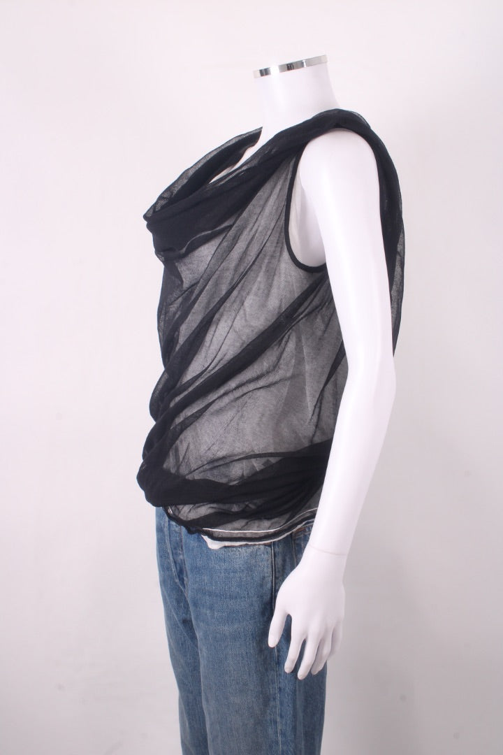 L.V.N Draped Double Layer Top Black & White 14 | Large, Black