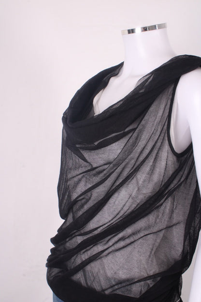 L.V.N Draped Double Layer Top Black & White 14 | Large, Black