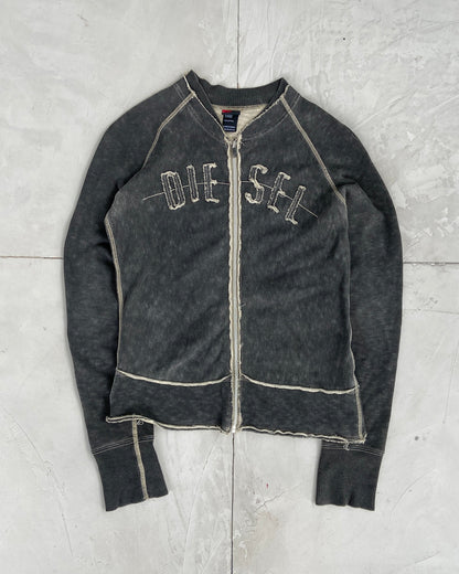 DIESEL DISTRESSED ZIP UP HOODIE - M