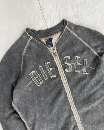 DIESEL DISTRESSED ZIP UP HOODIE - M