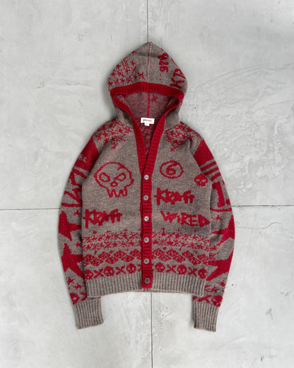 DIESEL 2000'S KNIT BUTTON UP GRAPHIC CARDIGAN - L | Large, Red