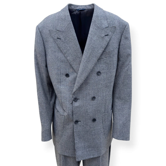 THOM SWEENEY DOUBLE BREASTED WOOL SUIT GREY CHECK 54 / XL | XL, Grey