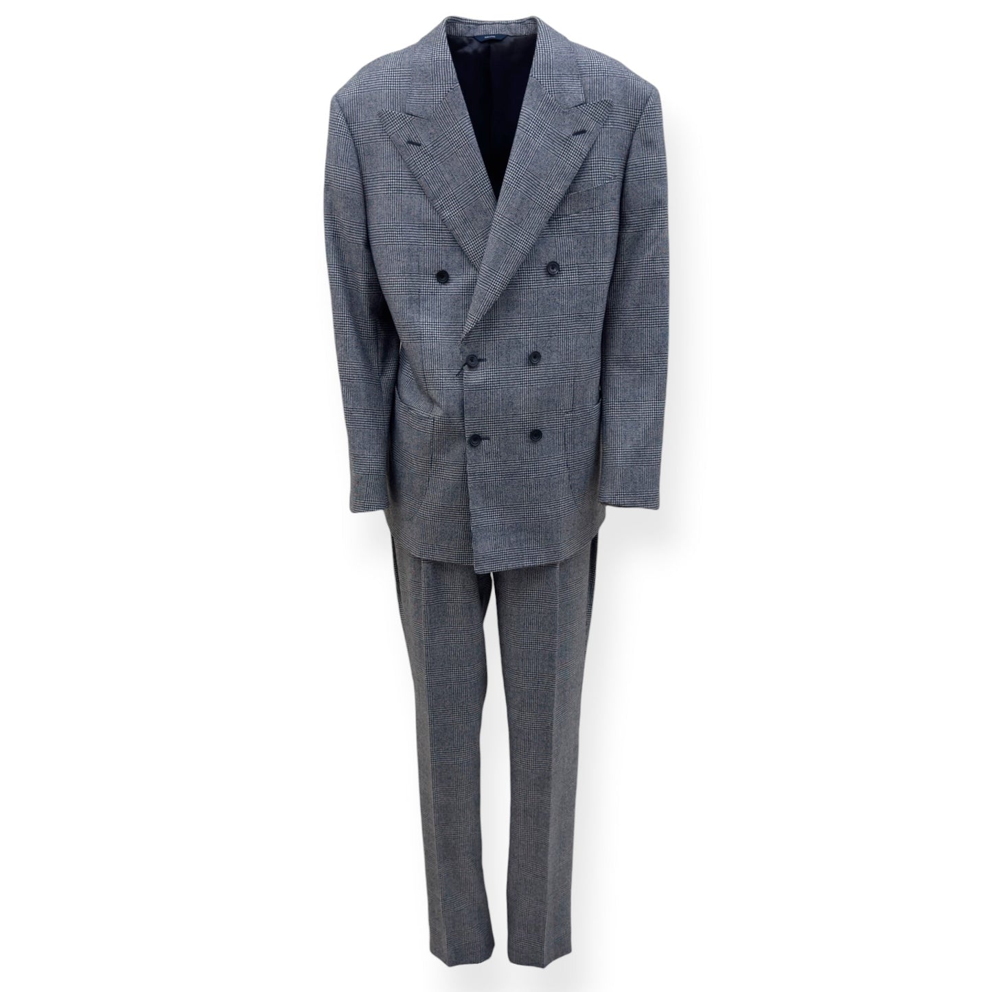 THOM SWEENEY DOUBLE BREASTED WOOL SUIT GREY CHECK 54 / XL | XL, Grey