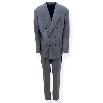 THOM SWEENEY DOUBLE BREASTED WOOL SUIT GREY CHECK 54 / XL | XL, Grey
