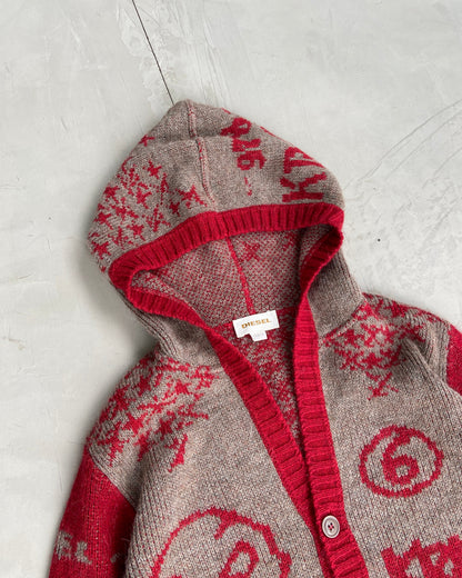 DIESEL 2000'S KNIT BUTTON UP GRAPHIC CARDIGAN - L | Large, Red