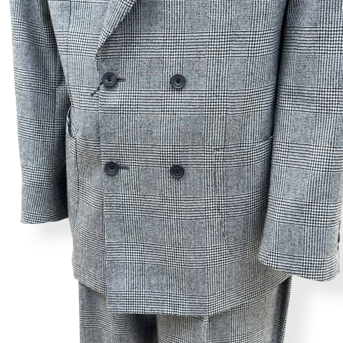 THOM SWEENEY DOUBLE BREASTED WOOL SUIT GREY CHECK 54 / XL | XL, Grey