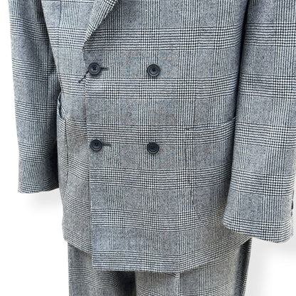 THOM SWEENEY DOUBLE BREASTED WOOL SUIT GREY CHECK 54 / XL | XL, Grey