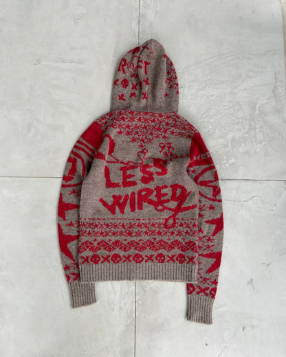 DIESEL 2000'S KNIT BUTTON UP GRAPHIC CARDIGAN - L | Large, Red