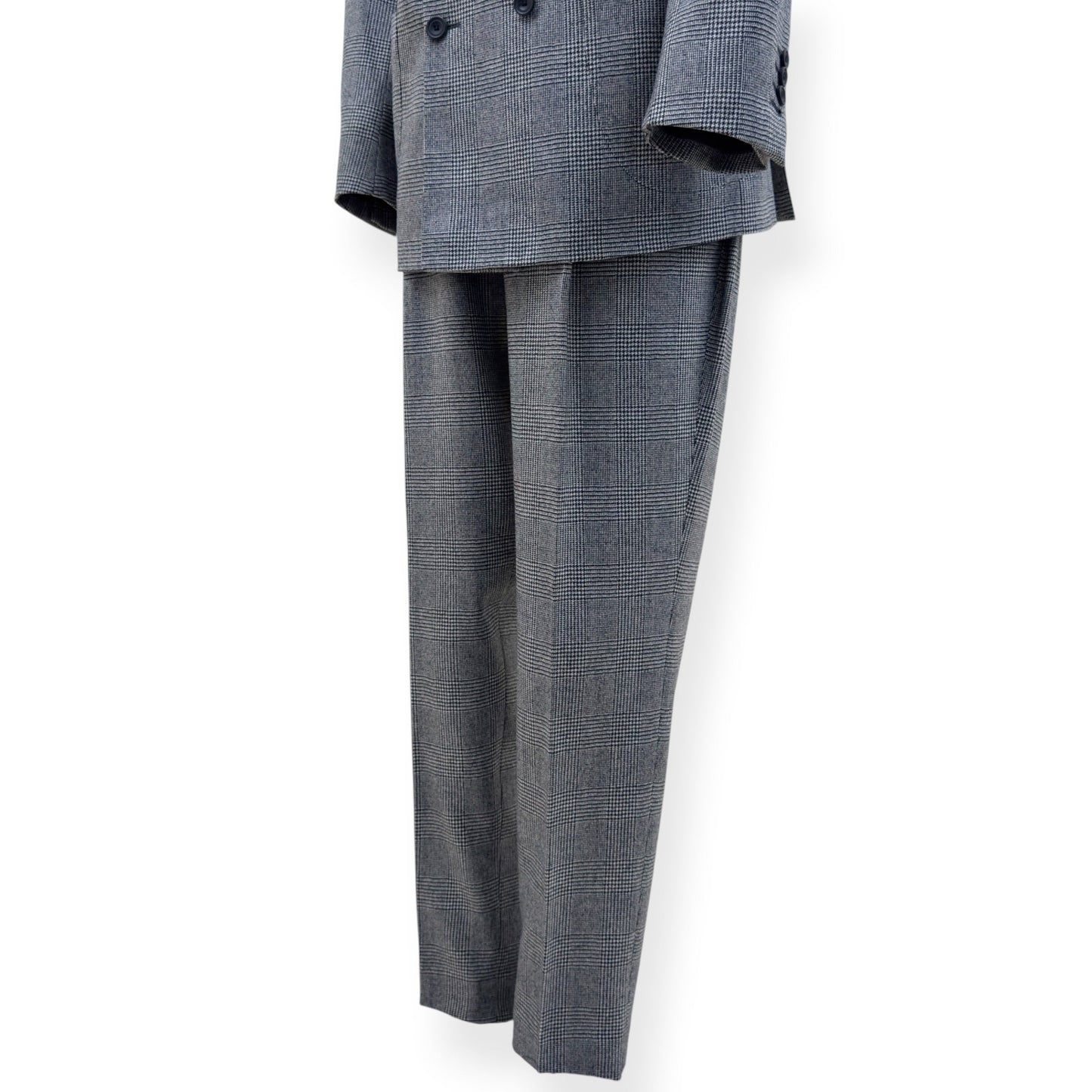 THOM SWEENEY DOUBLE BREASTED WOOL SUIT GREY CHECK 54 / XL | XL, Grey