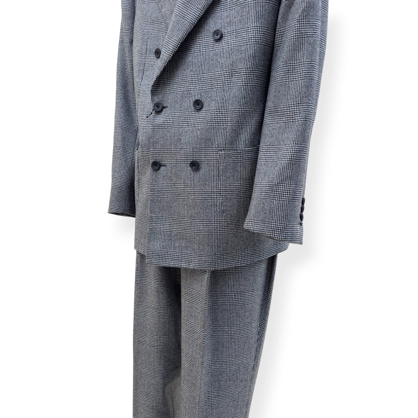 THOM SWEENEY DOUBLE BREASTED WOOL SUIT GREY CHECK 54 / XL | XL, Grey
