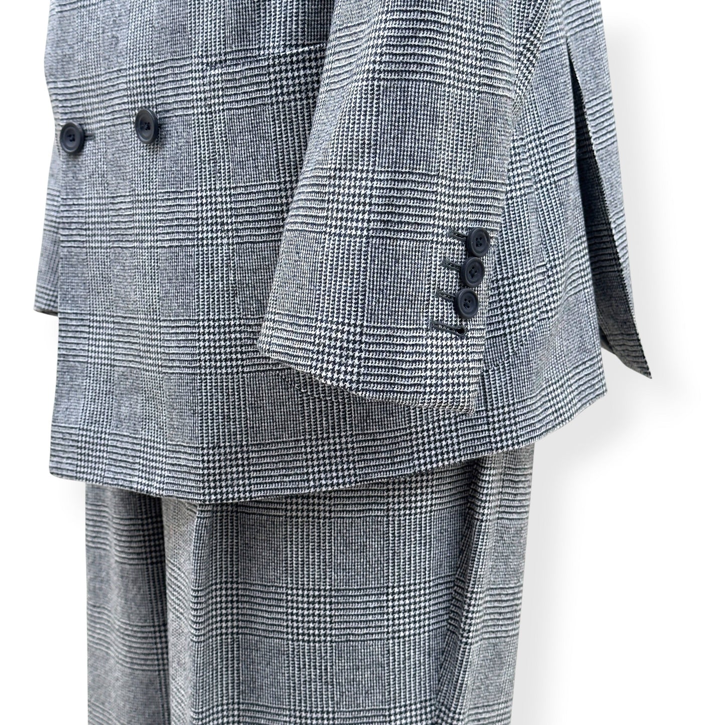 THOM SWEENEY DOUBLE BREASTED WOOL SUIT GREY CHECK 54 / XL | XL, Grey