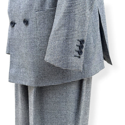 THOM SWEENEY DOUBLE BREASTED WOOL SUIT GREY CHECK 54 / XL | XL, Grey