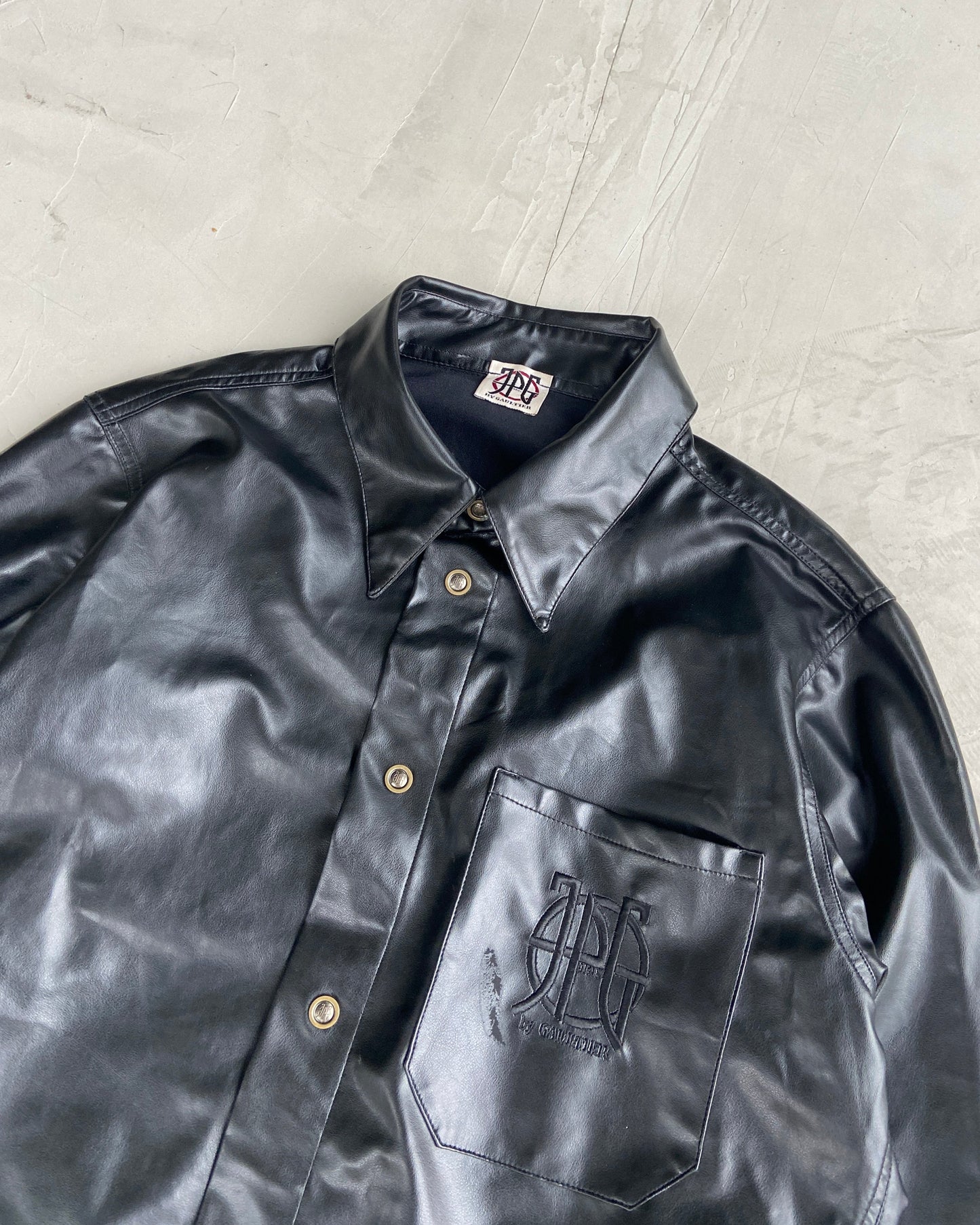 JEAN PAUL GAULTIER JPG 90'S FAUX LEATHER BUTTON UP SHIRT