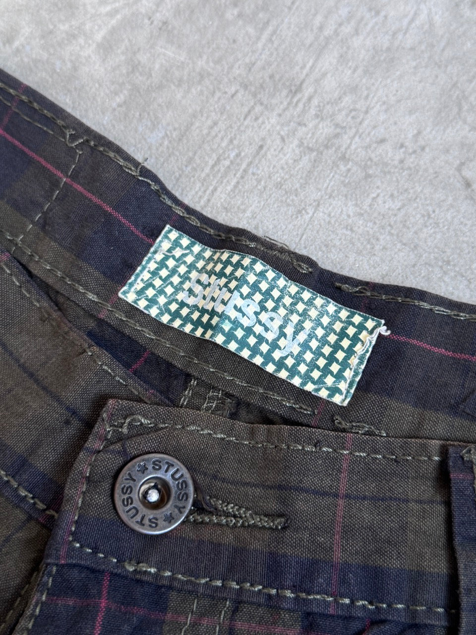 Stussy Olive Tartan Check Shorts