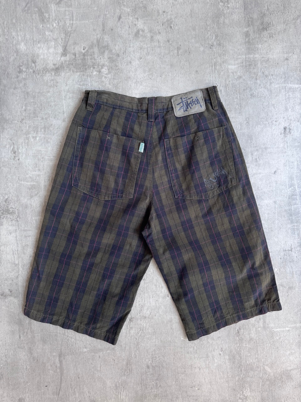 Stussy Olive Tartan Check Shorts