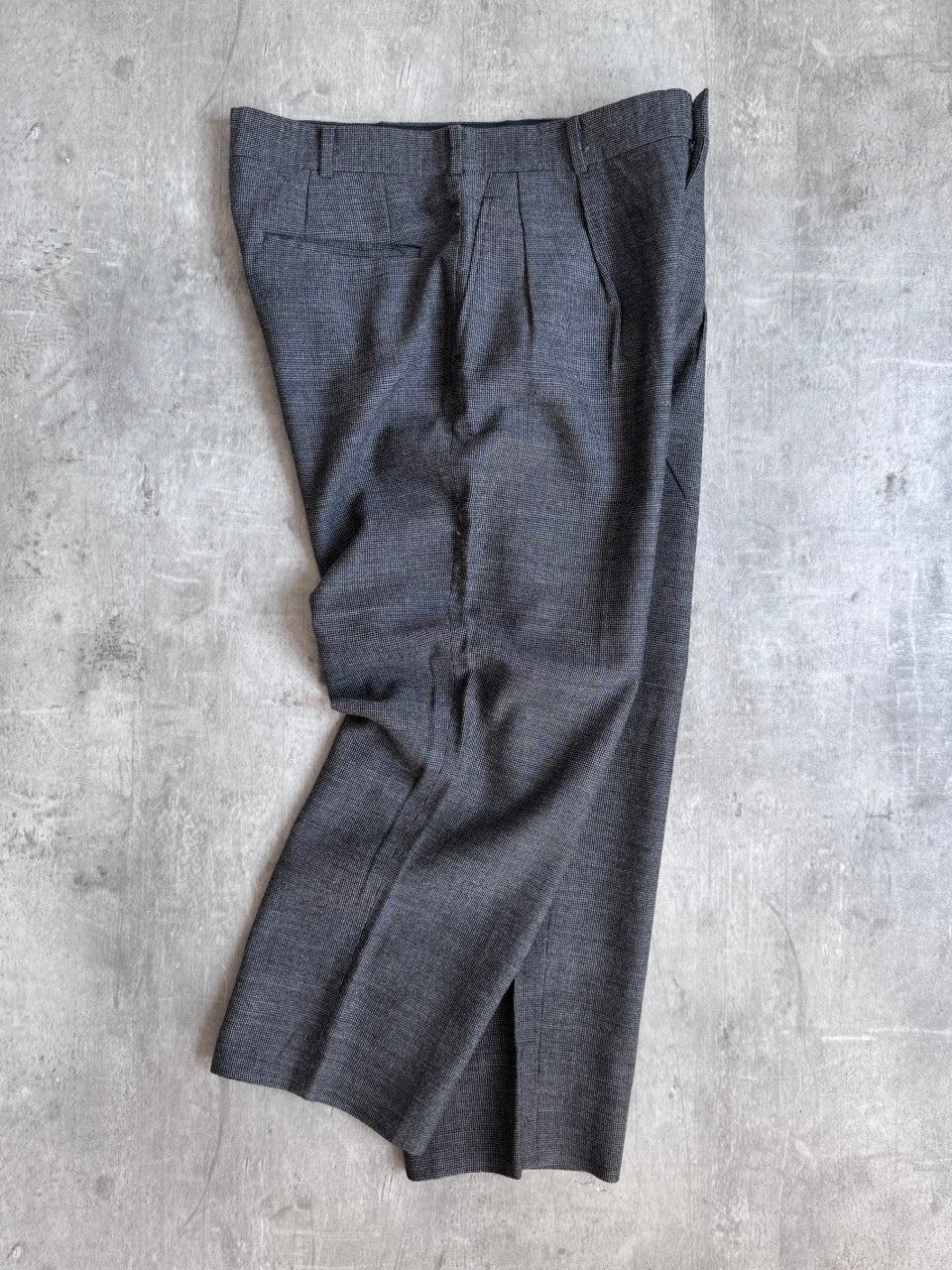 Issey Miyake Pleated Wool Herringbone Trousers