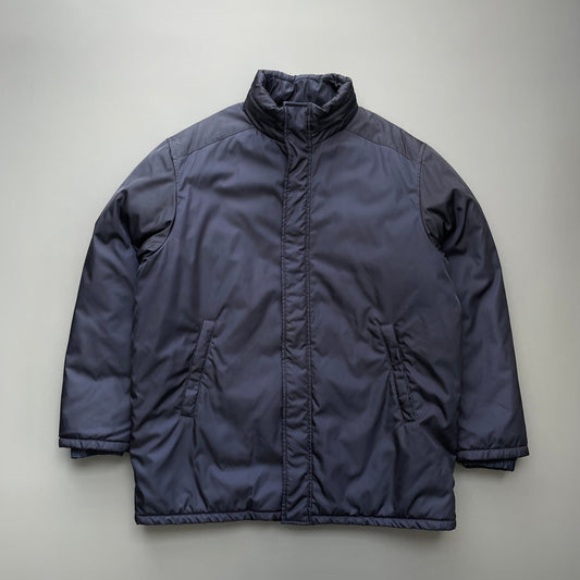 Prada Navy 2017 Nylon Padded Concealed Hood Overcoat | XX-Large, Navy