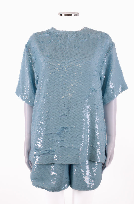 The Frankie Shop S/S Sequin Top/ Shorts Co-ord Blue XS | Default Title, Blue