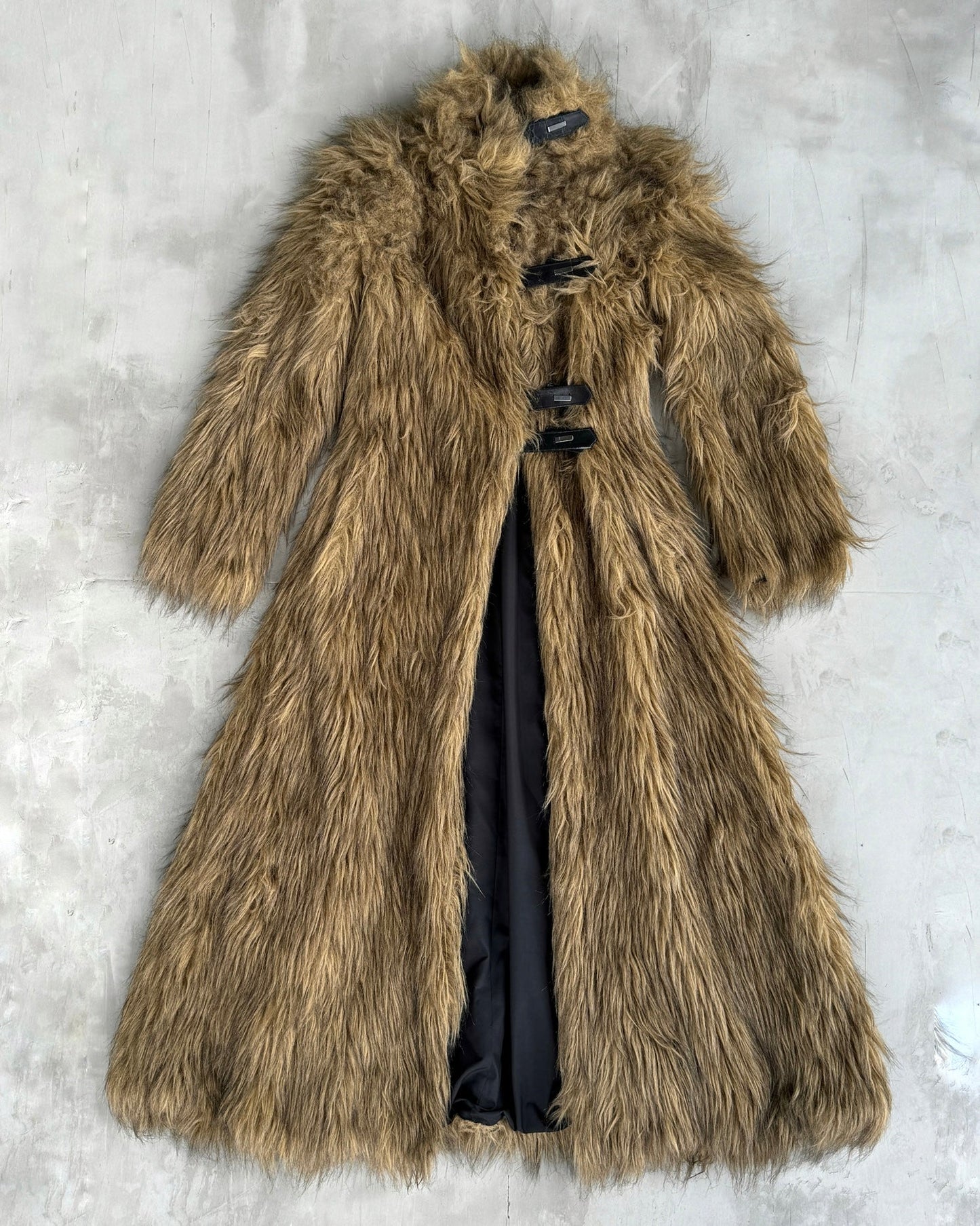 EMPORIO ARMANI 2000'S FAUX FUR FLOOR-LENGTH COAT - S | Small, Black