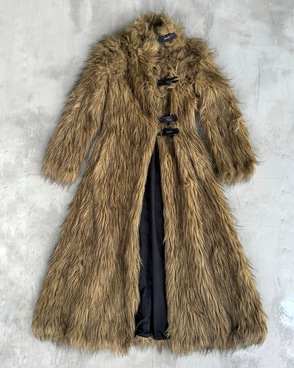 EMPORIO ARMANI 2000'S FAUX FUR FLOOR-LENGTH COAT - S | Small, Black