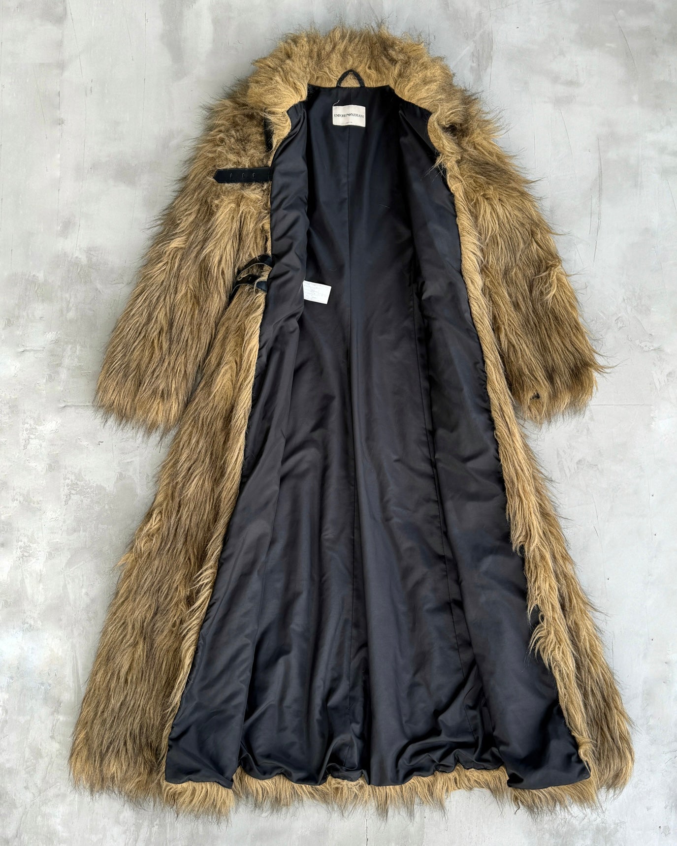 EMPORIO ARMANI 2000'S FAUX FUR FLOOR-LENGTH COAT - S | Small, Black
