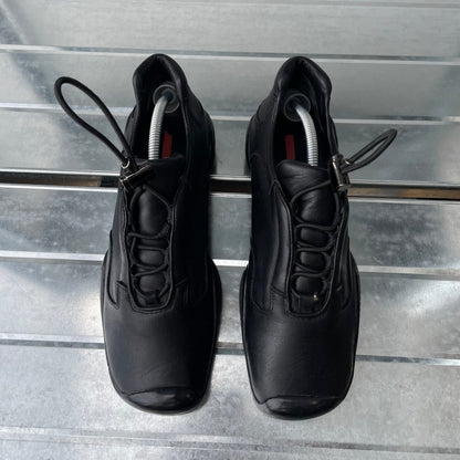Prada Sport Black SS99 Leather Toggle Trainers | LARGE, Black