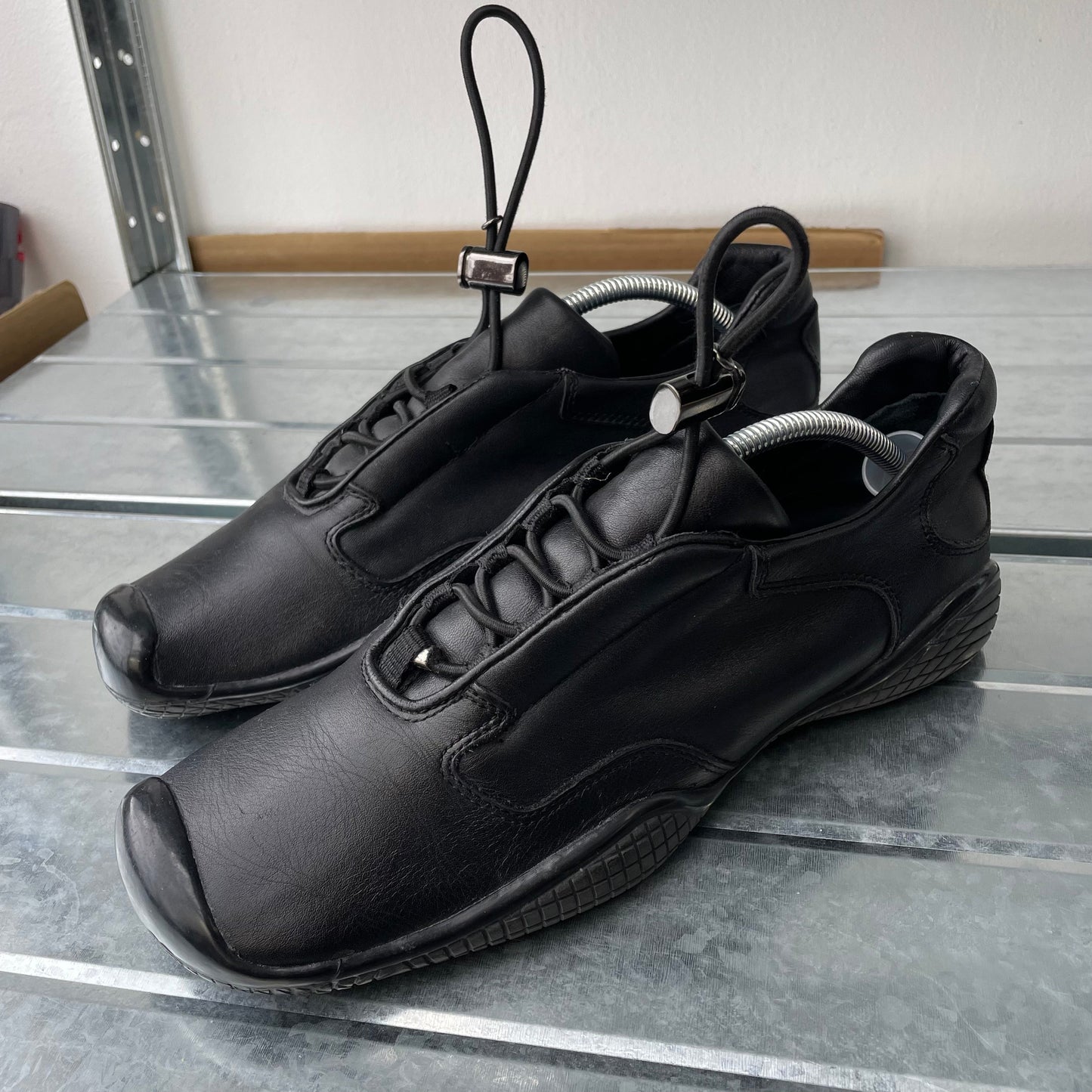 Prada Sport Black SS99 Leather Toggle Trainers | LARGE, Black
