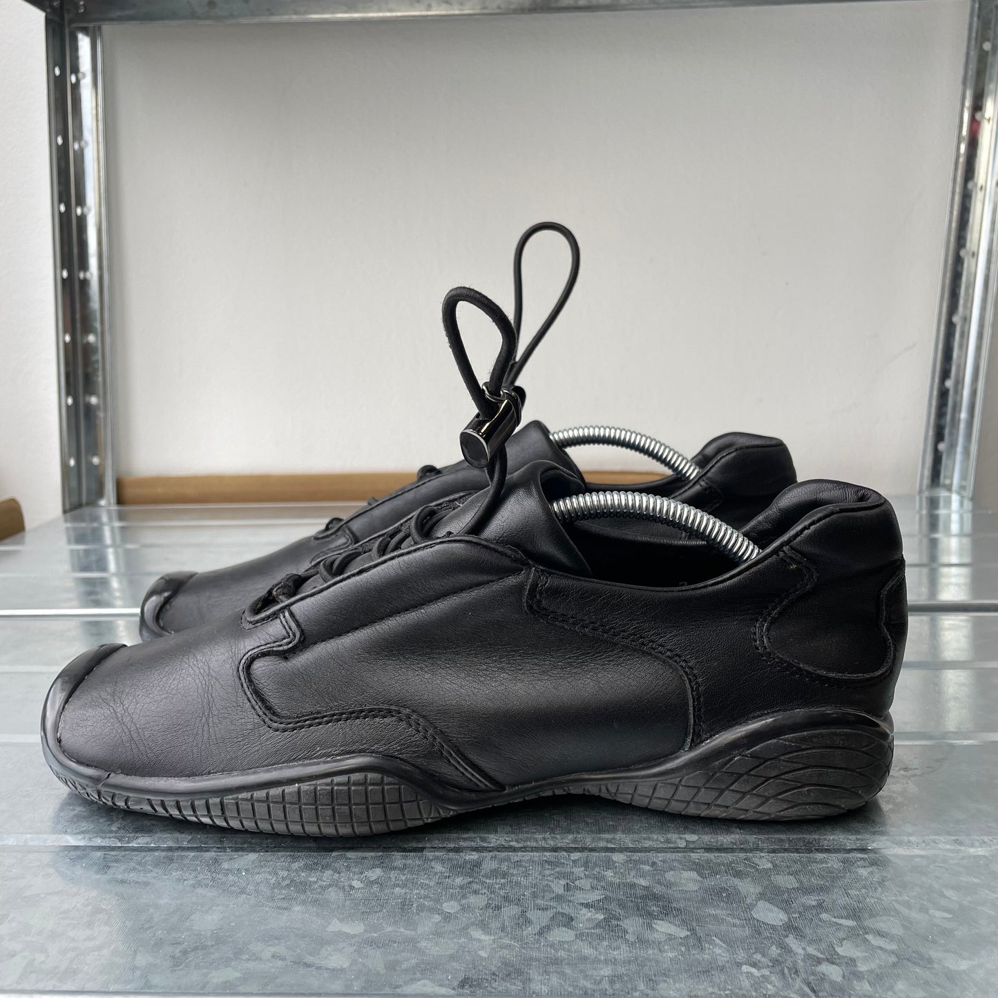 Prada Sport Black SS99 Leather Toggle Trainers | LARGE, Black