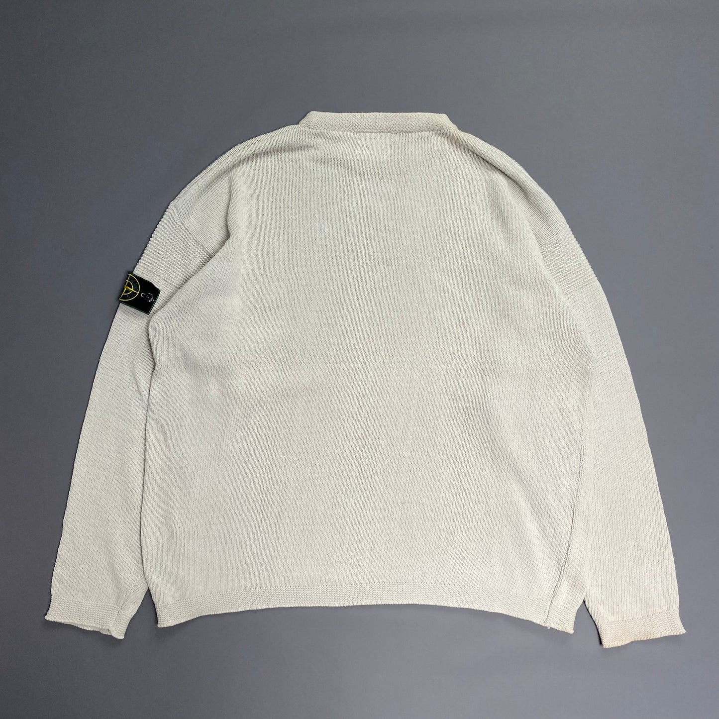 Stone Island SS96 Cream Knit Jumper with Green Edge Badge | X-Large, Multicoloured