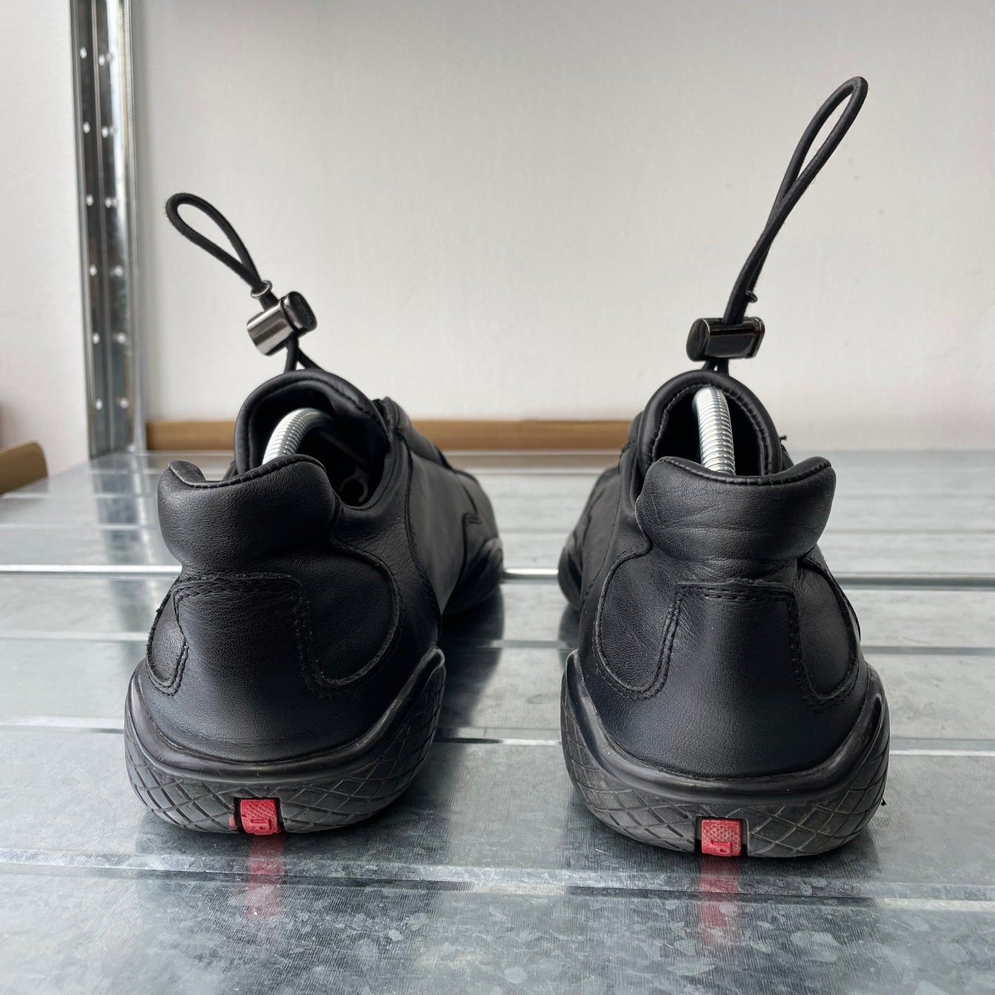 Prada Sport Black SS99 Leather Toggle Trainers | LARGE, Black