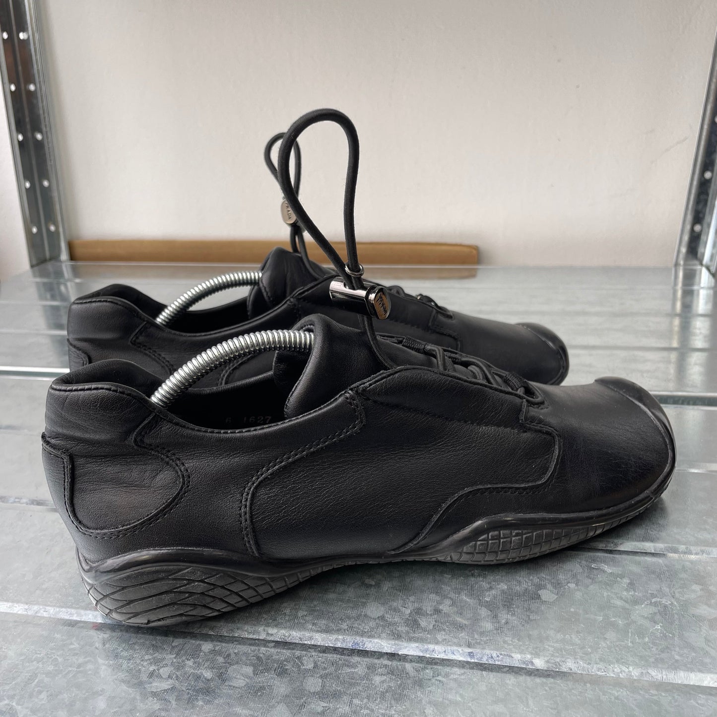 Prada Sport Black SS99 Leather Toggle Trainers | LARGE, Black