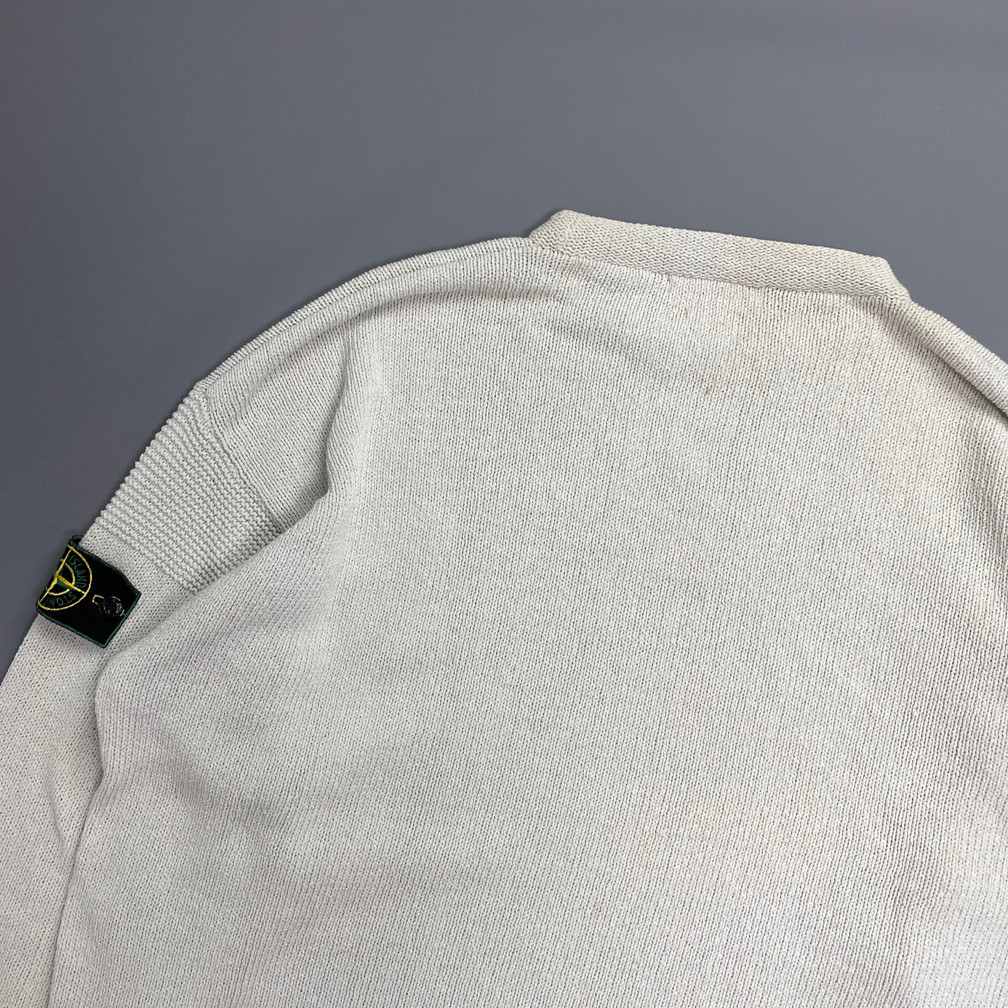 Stone Island SS96 Cream Knit Jumper with Green Edge Badge | X-Large, Multicoloured
